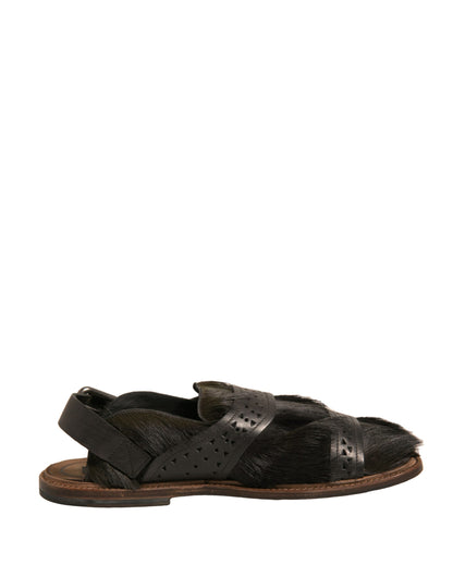 Dolce & Gabbana Men's Calfskin Leather & Gazelle Hair Flat Sandals - Green
