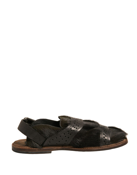 Dolce & Gabbana Men's Calfskin Leather & Gazelle Hair Flat Sandals - Green