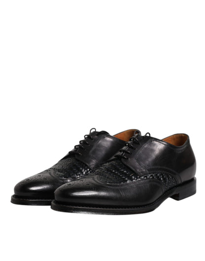 Dolce & Gabbana Men's Goatskin Leather & Viscose Derby Lace-Up Shoes - Black