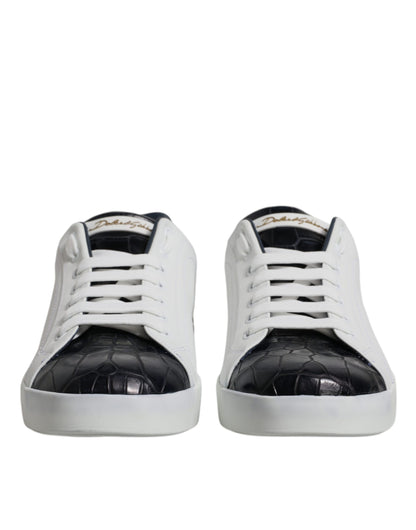 Dolce & Gabbana Men's Fashion Calfskin Crocodile Leather & Rubber Sneakers - Black White