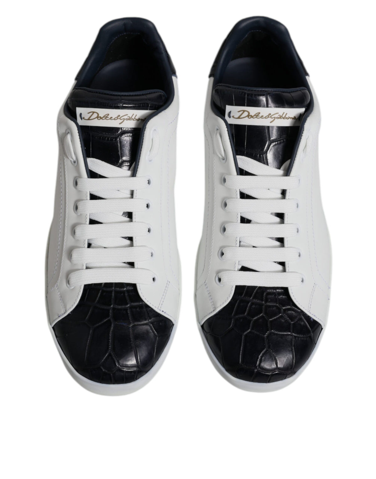 Dolce & Gabbana Men's Fashion Calfskin Crocodile Leather & Rubber Sneakers - Black White