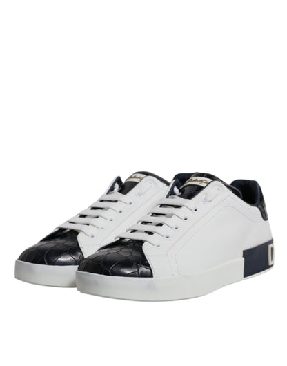 Dolce & Gabbana Men's Fashion Calfskin Crocodile Leather & Rubber Sneakers - Black White