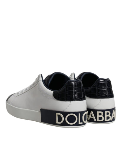 Dolce & Gabbana Men's Fashion Calfskin Crocodile Leather & Rubber Sneakers - Black White