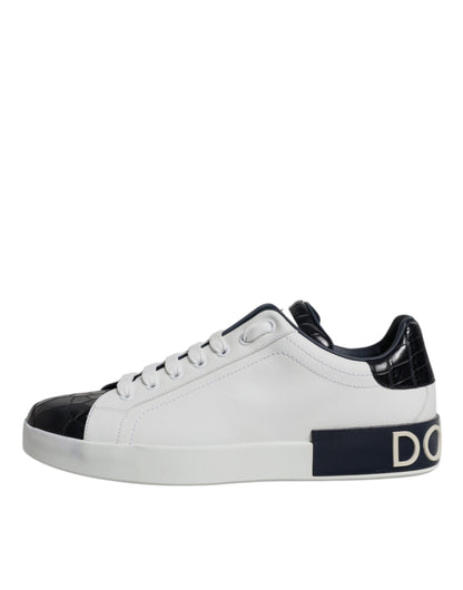 Dolce & Gabbana Men's Fashion Calfskin Crocodile Leather & Rubber Sneakers - Black White