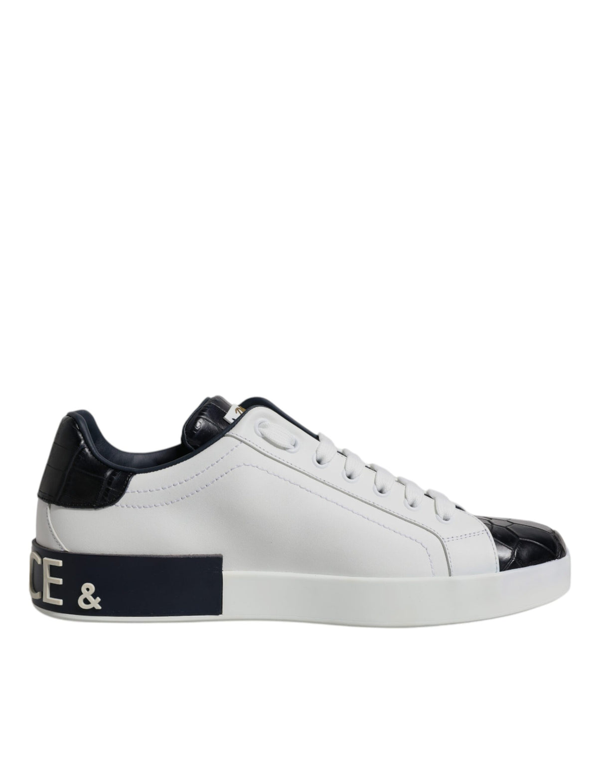 Dolce & Gabbana Men's Fashion Calfskin Crocodile Leather & Rubber Sneakers - Black White