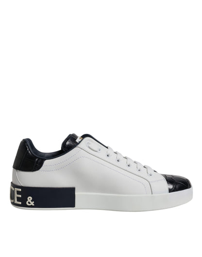 Dolce & Gabbana Men's Fashion Calfskin Crocodile Leather & Rubber Sneakers - Black White