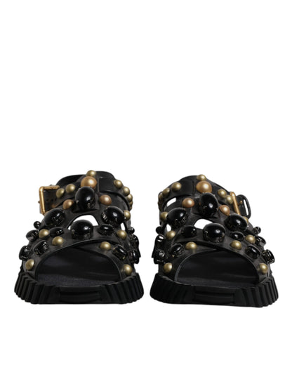 Dolce & Gabbana Men's Calfskin Leather Slider Sandals - Black