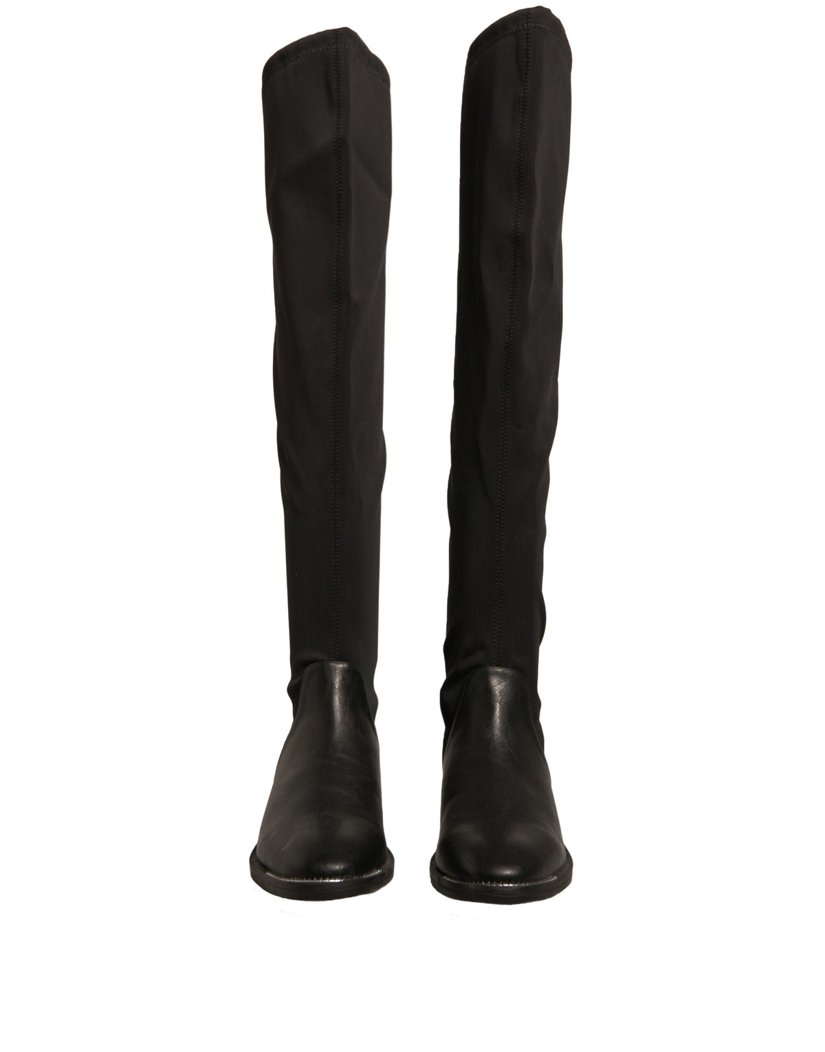 MY TWIN Women's Suede Leather Flat High Knee-High Boots - Black