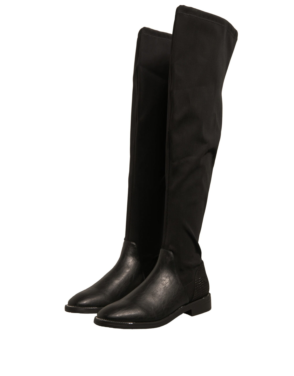 MY TWIN Women's Suede Leather Flat High Knee-High Boots - Black