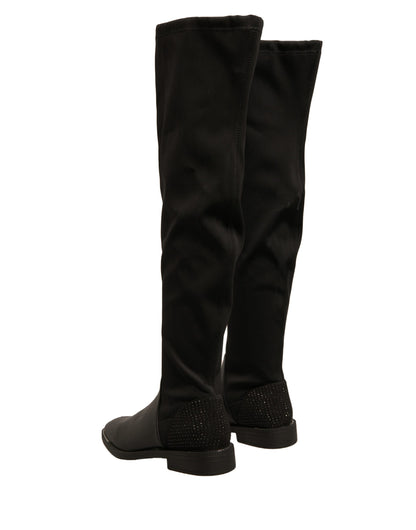 MY TWIN Women's Suede Leather Flat High Knee-High Boots - Black