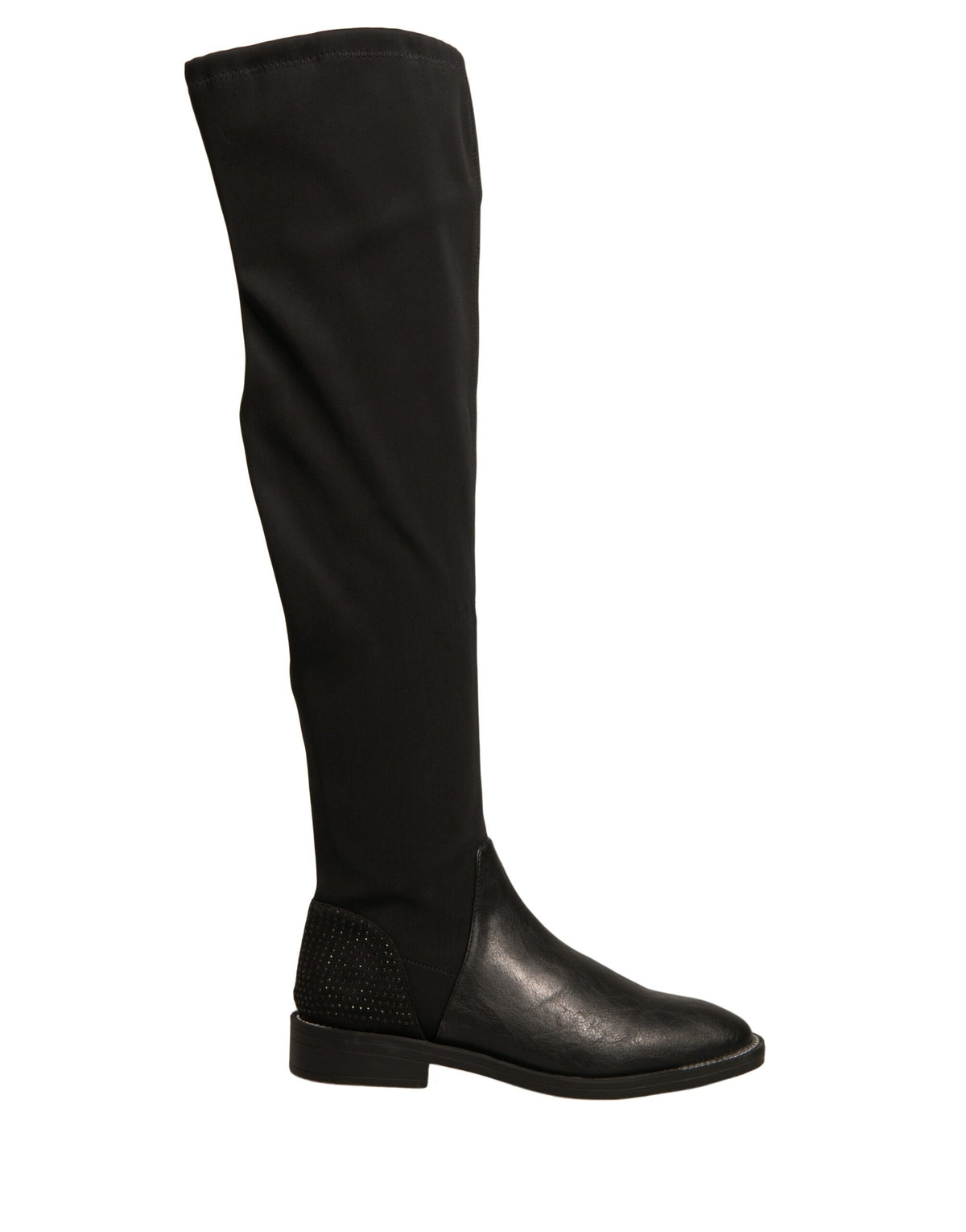 MY TWIN Women's Suede Leather Flat High Knee-High Boots - Black