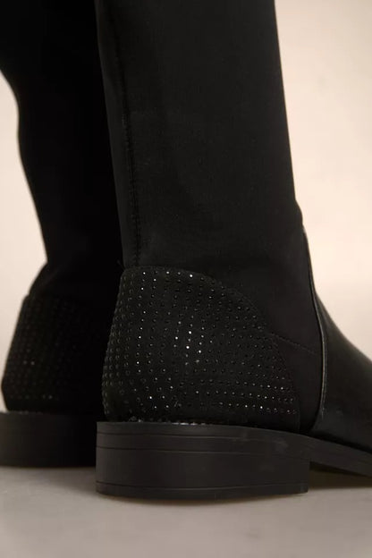 MY TWIN Women's Suede Leather Flat High Knee-High Boots - Black