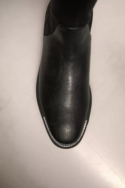 MY TWIN Women's Suede Leather Flat High Knee-High Boots - Black