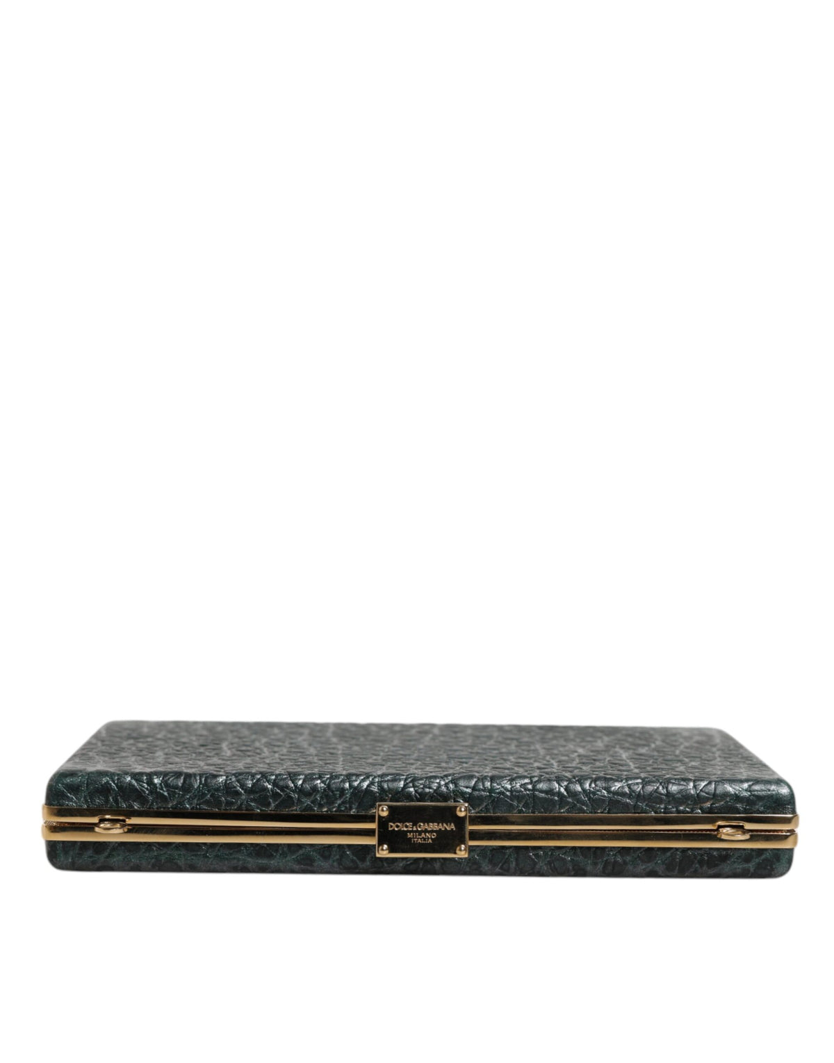 Dolce & Gabbana Leather Brass Evening Crossbody Clutch Handbag - Black Gold