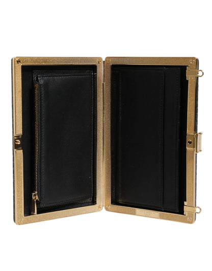Dolce & Gabbana Leather Brass Evening Crossbody Clutch Handbag - Black Gold