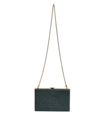 Dolce & Gabbana Leather Brass Evening Crossbody Clutch Handbag - Black Gold