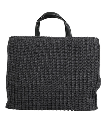 Dolce & Gabbana Black Large Knitted Crochet Shoulder Shopper DG Logo Bag