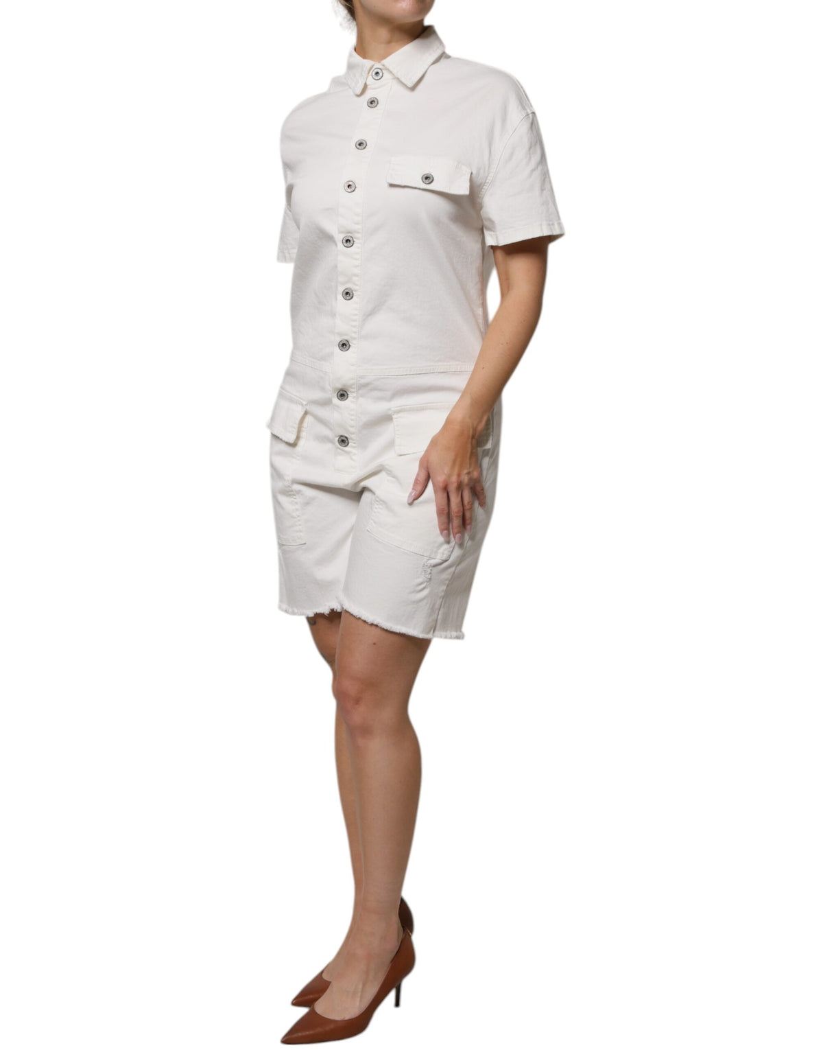 Please Women's Short-Sleeve Stretch Cotton Short Dress - White