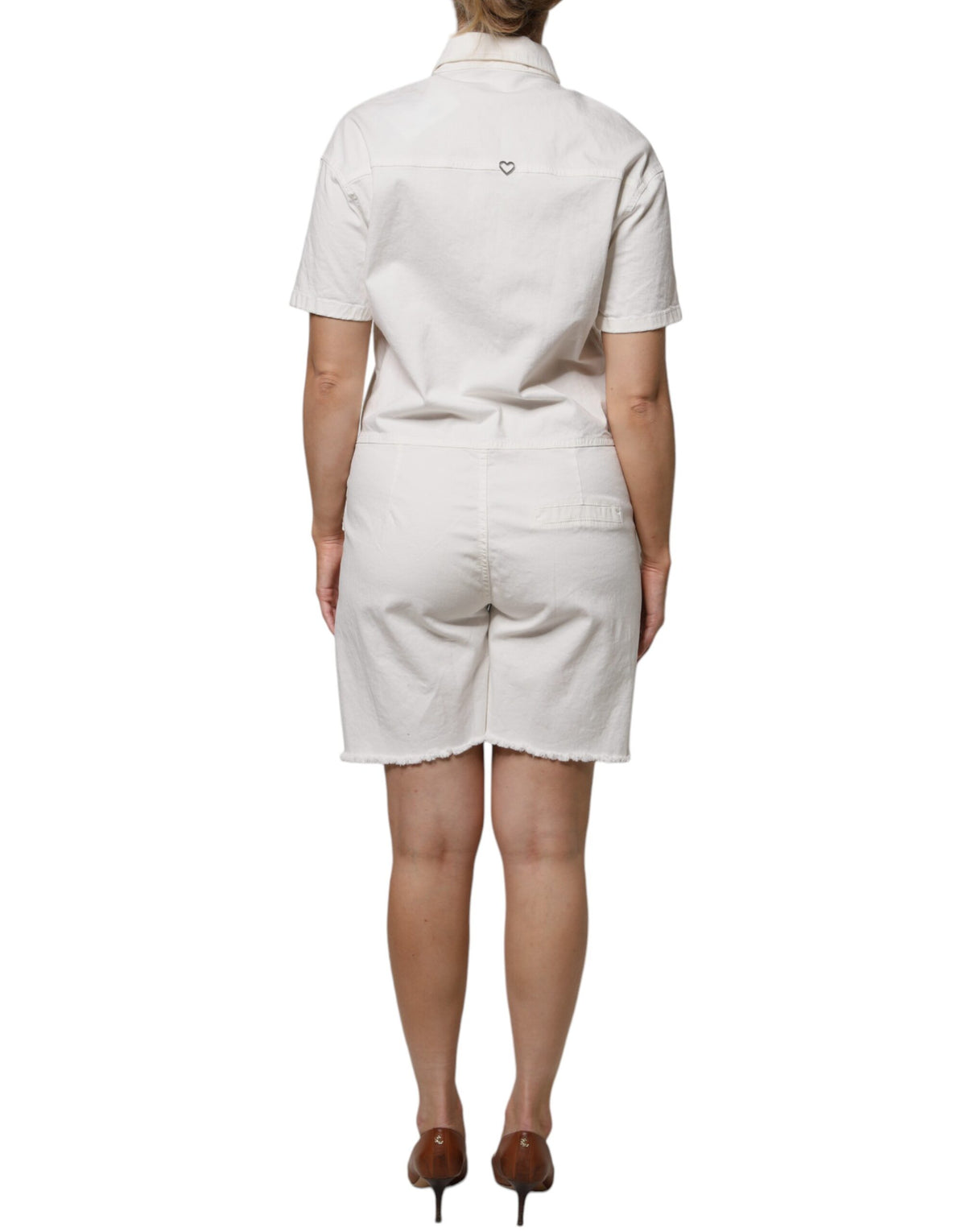 Please Women's Short-Sleeve Stretch Cotton Short Dress - White