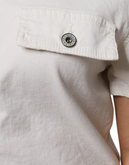 Please Women's Short-Sleeve Stretch Cotton Short Dress - White