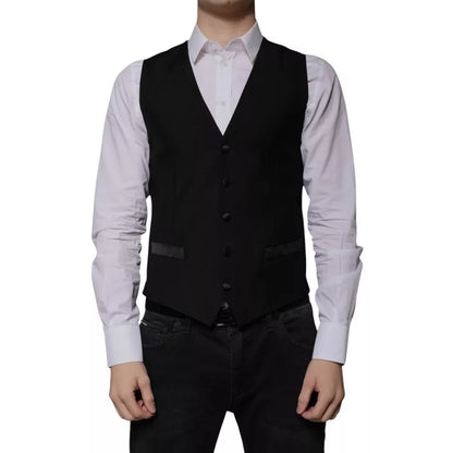 Dolce & Gabbana Men's Single Breasted Virgin Wool Silk Polyester & Viscose Vest - Black