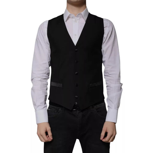 Dolce & Gabbana Men's Single Breasted Virgin Wool Silk Polyester & Viscose Vest - Black