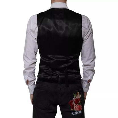Dolce & Gabbana Men's Single Breasted Virgin Wool Silk Polyester & Viscose Vest - Black