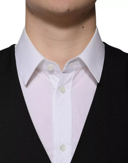 Dolce & Gabbana Men's Single Breasted Virgin Wool Silk Polyester & Viscose Vest - Black