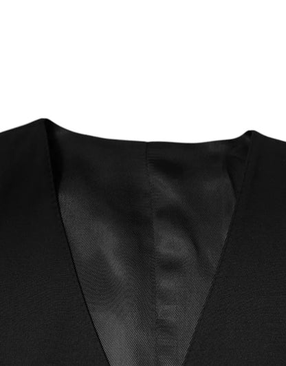 Dolce & Gabbana Men's Single Breasted Virgin Wool Silk Polyester & Viscose Vest - Black