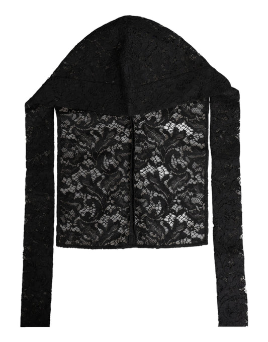 Dolce & Gabbana Cashmere Lace & Virgin Wool Balaclava - Black Floral