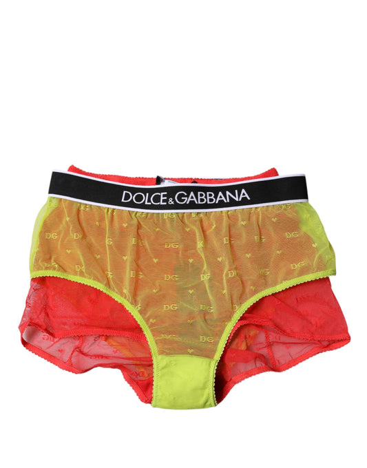 Dolce & Gabbana Women's Mid Rise Nylon & Tulle Panties - Red Yellow