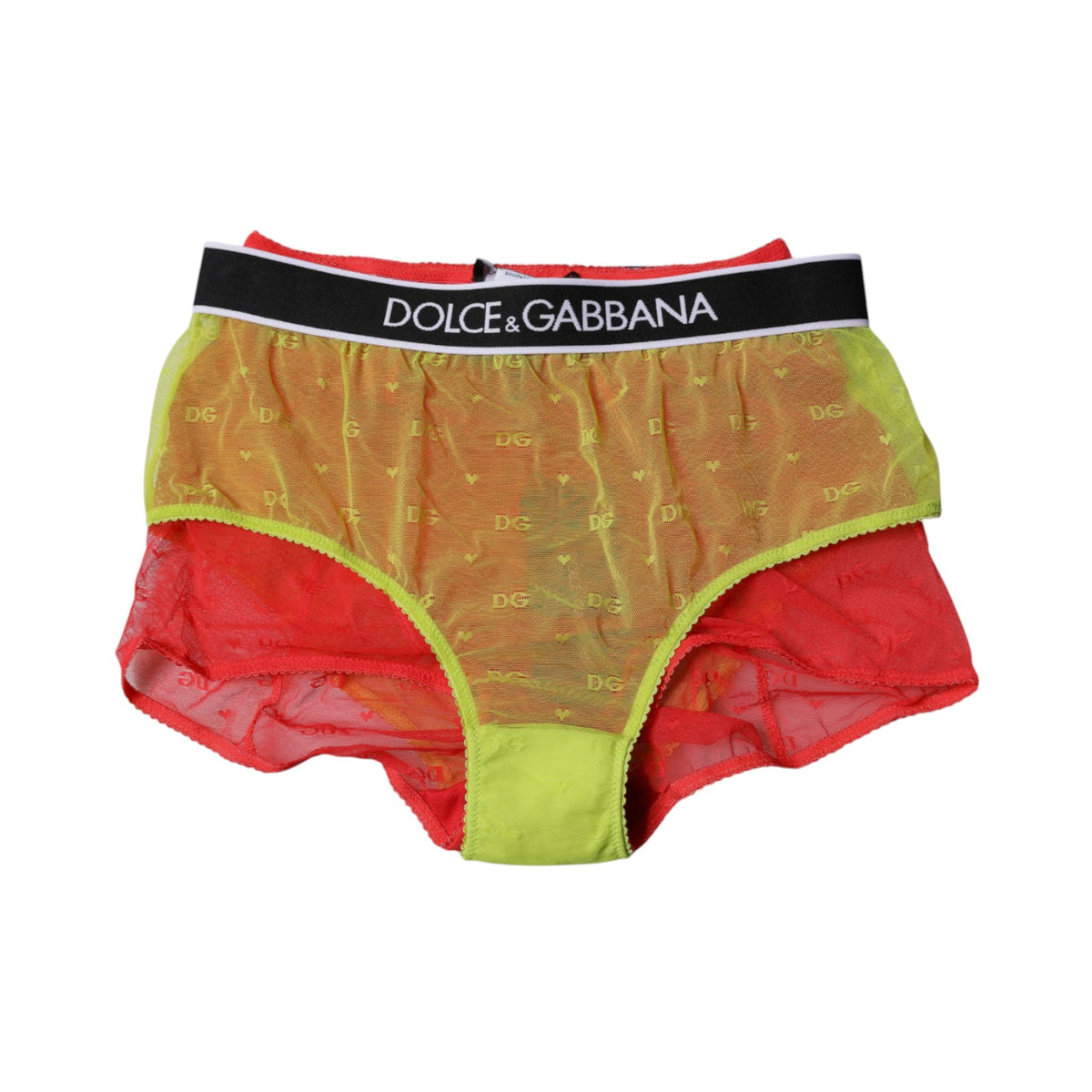 Dolce & Gabbana Women's Mid Rise Nylon & Tulle Panties - Red Yellow