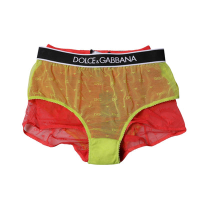 Dolce & Gabbana Women's Mid Rise Nylon & Tulle Panties - Red Yellow