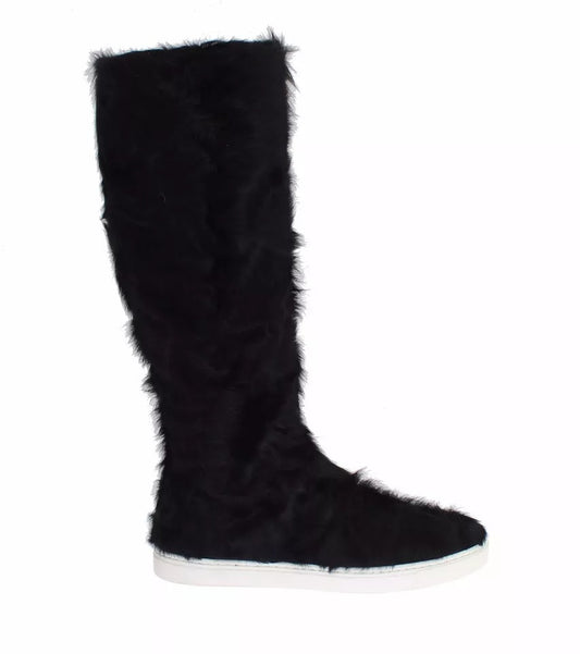 Dolce & Gabbana Women's Lamb Shearling Xiangao Leather Fur & Rubber Flat High Knee-High Boots - Black