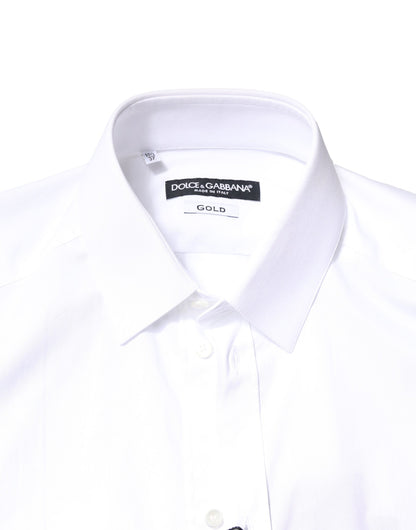 Dolce & Gabbana White GOLD Cotton Long Sleeves Dress Shirt