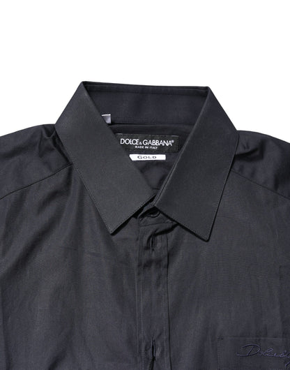 Dolce & Gabbana Dark Blue GOLD Cotton Long Sleeves Dress Shirt