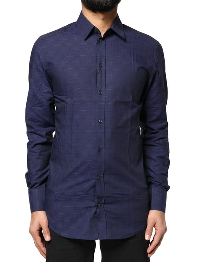 Dolce & Gabbana Blue Check Tartan GOLD Formal Dress Shirt