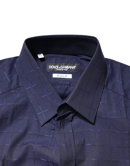 Dolce & Gabbana Blue Check Tartan GOLD Formal Dress Shirt