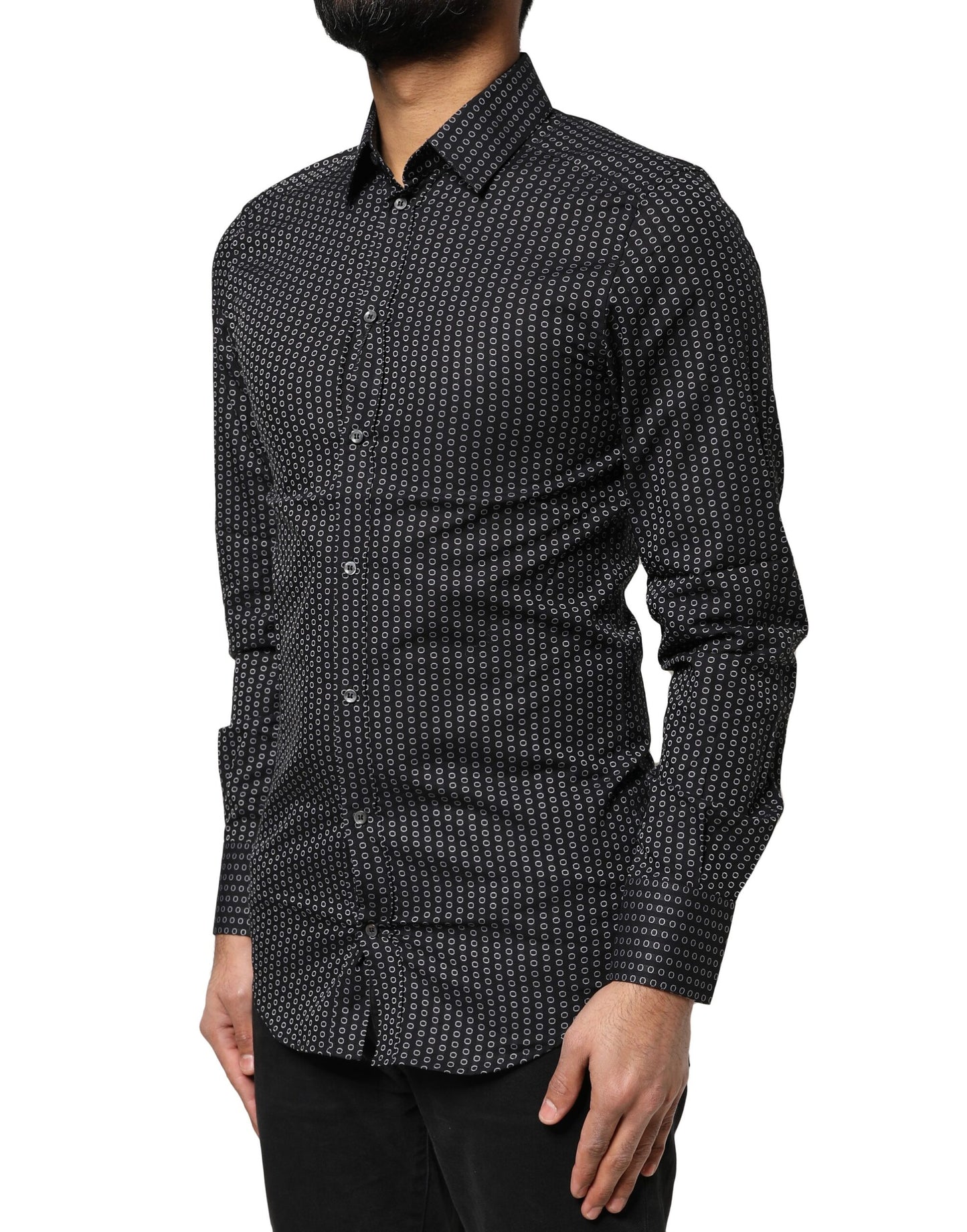 Dolce & Gabbana Black GOLD Patterned Cotton Men Dress Shirt