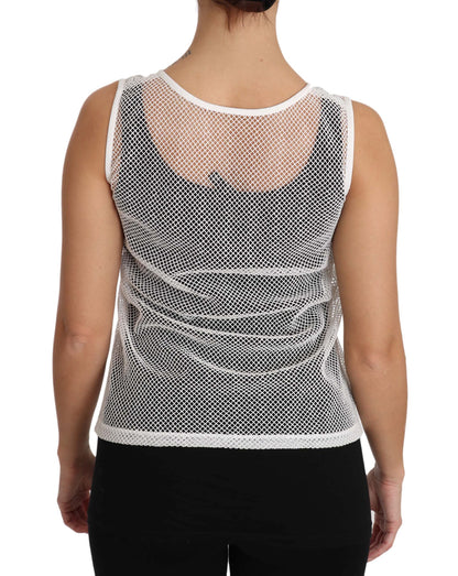 Dolce & Gabbana Crisp Women's Sleeveless Acetate Cotton Polyester & Silk T-Shirt - Transparent White