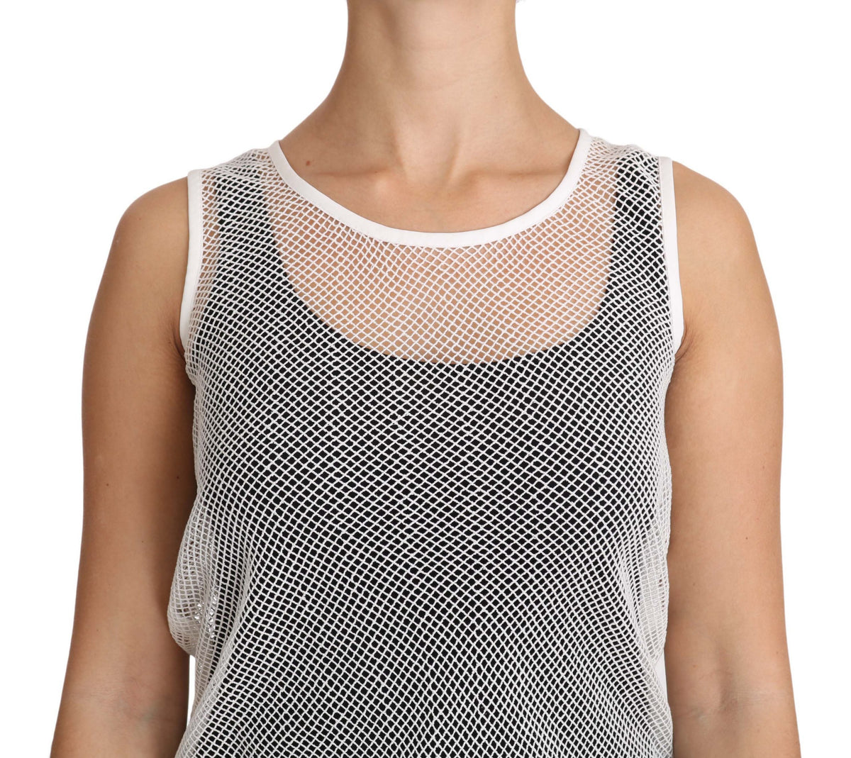 Dolce & Gabbana Crisp Women's Sleeveless Acetate Cotton Polyester & Silk T-Shirt - Transparent White