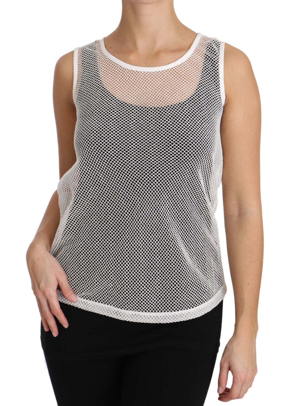 Dolce & Gabbana Crisp Women's Sleeveless Acetate Cotton Polyester & Silk T-Shirt - Transparent White