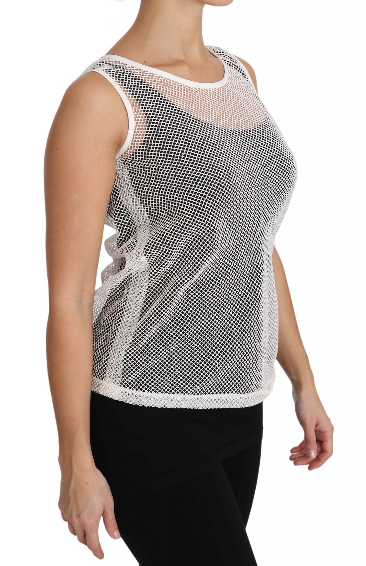 Dolce & Gabbana Crisp Women's Sleeveless Acetate Cotton Polyester & Silk T-Shirt - Transparent White
