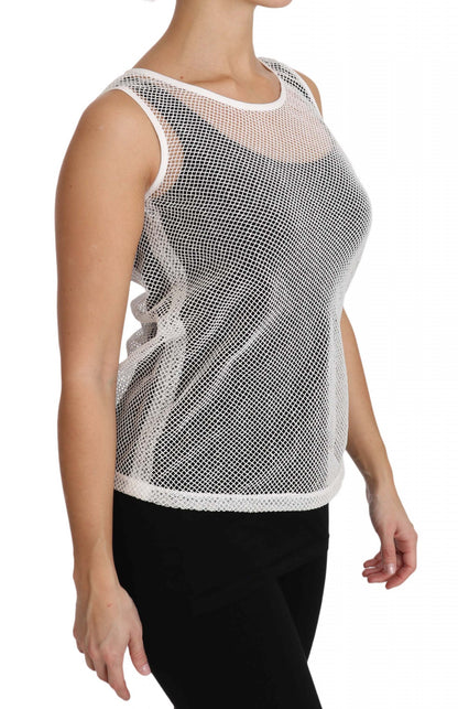 Dolce & Gabbana Crisp Women's Sleeveless Acetate Cotton Polyester & Silk T-Shirt - Transparent White
