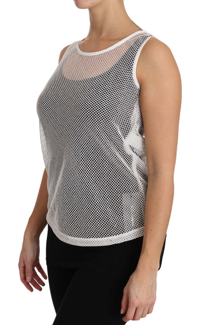 Dolce & Gabbana Crisp Women's Sleeveless Acetate Cotton Polyester & Silk T-Shirt - Transparent White