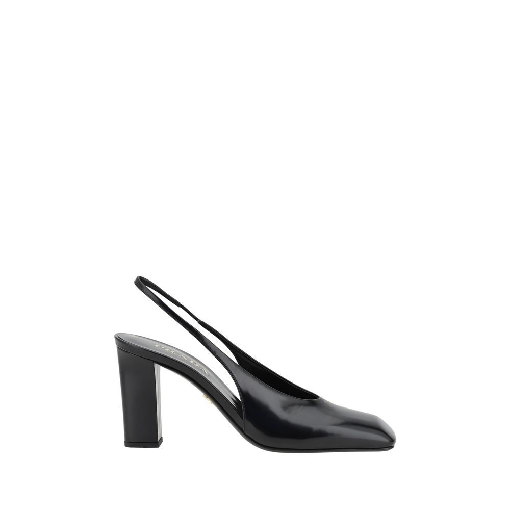 Slingback Pumps Heels by Prada for women in bos taurus calf leather black & monogram features an effortlessly chic silhouette from the Women's Bos Taurus Calf Leather Slingback Pumps Heels collection, showcasing a and effortlessly chic square toe style for a effortlessly chic look.