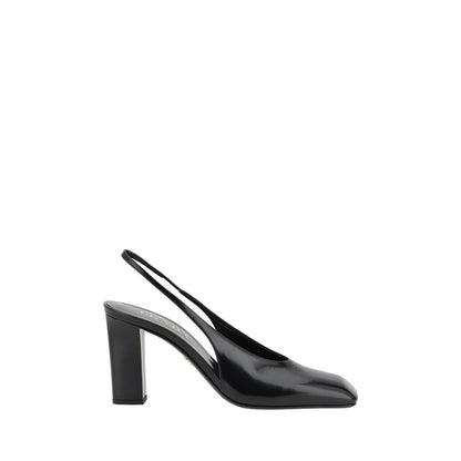 Slingback Pumps Heels by Prada for women in bos taurus calf leather black & monogram features an effortlessly chic silhouette from the Women's Bos Taurus Calf Leather Slingback Pumps Heels collection, showcasing a and effortlessly chic square toe style for a effortlessly chic look.