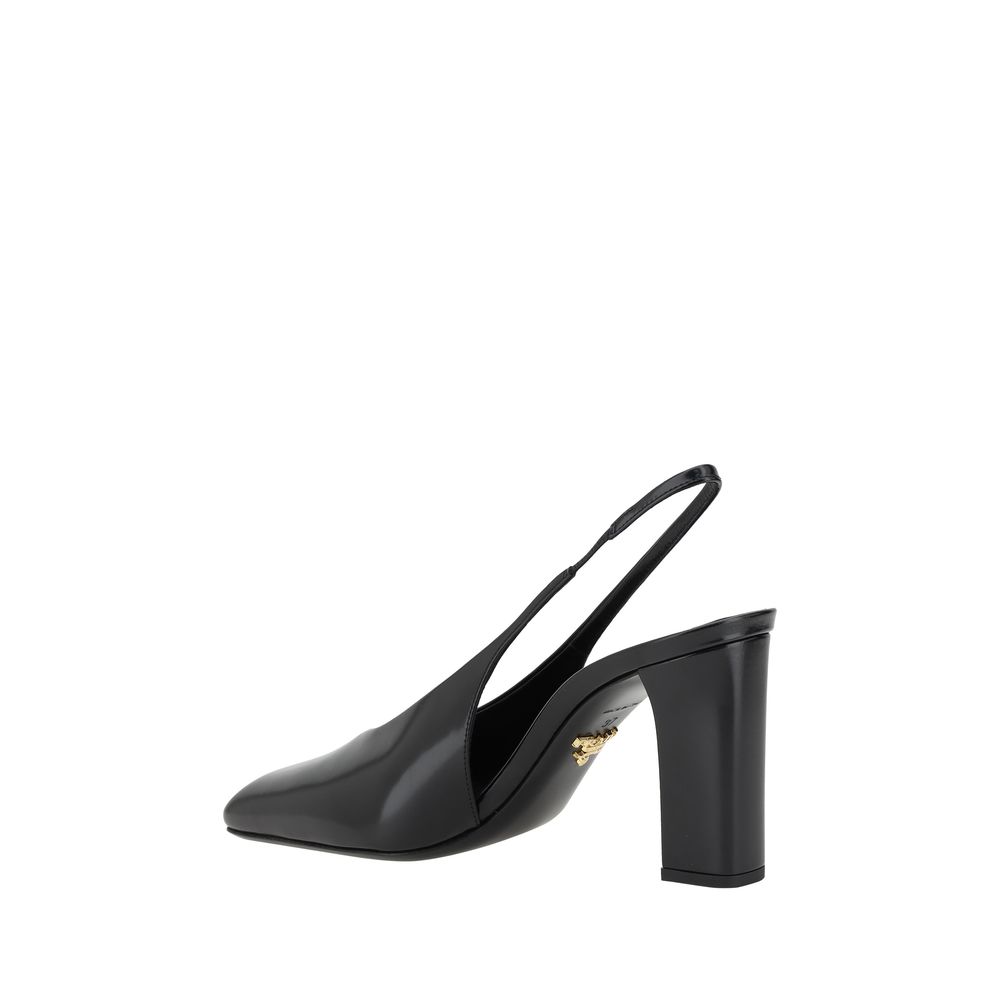 Slingback Pumps Heels by Prada for women in bos taurus calf leather black & monogram features a effortlessly chic Women's Bos Taurus Calf Leather Slingback Pumps Heels design with a sophisticated and elegant square toe style.
