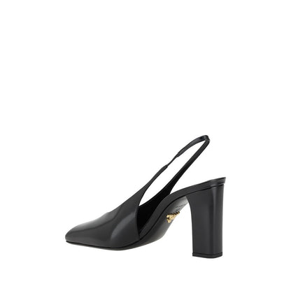 Slingback Pumps Heels by Prada for women in bos taurus calf leather black & monogram features a effortlessly chic Women's Bos Taurus Calf Leather Slingback Pumps Heels design with a sophisticated and elegant square toe style.