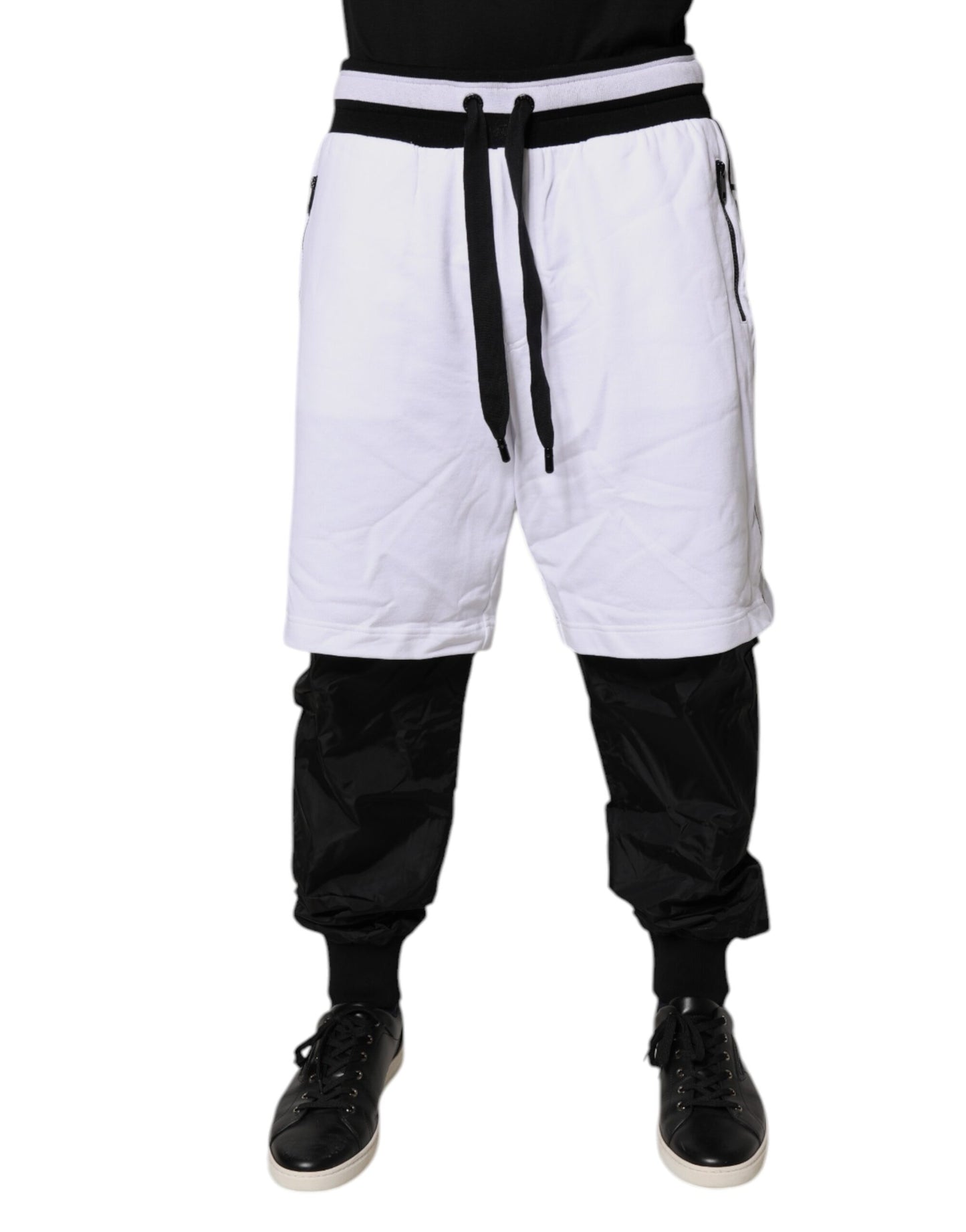 Dolce & Gabbana Black White Cotton Layered Sweatpants Pants
